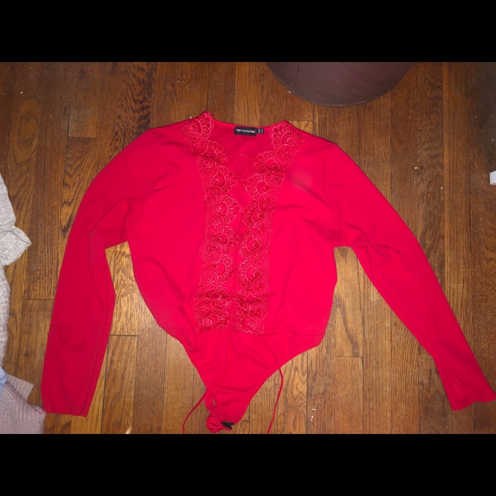 Red lace up body suit